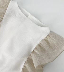WHITE LINEN TOP WITH RUFFLE