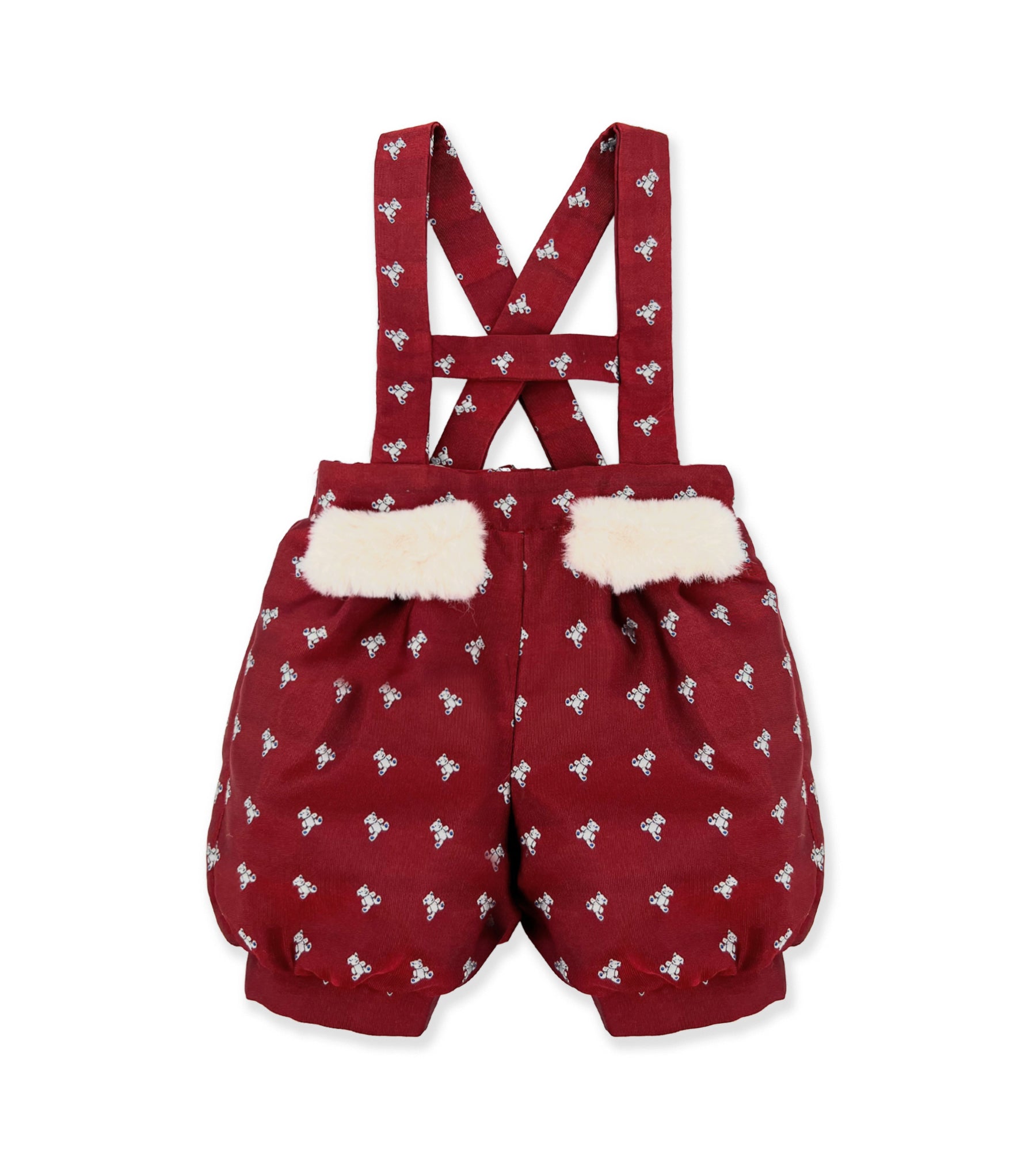 RED DUNGAREES WITH TEDDY BEARS