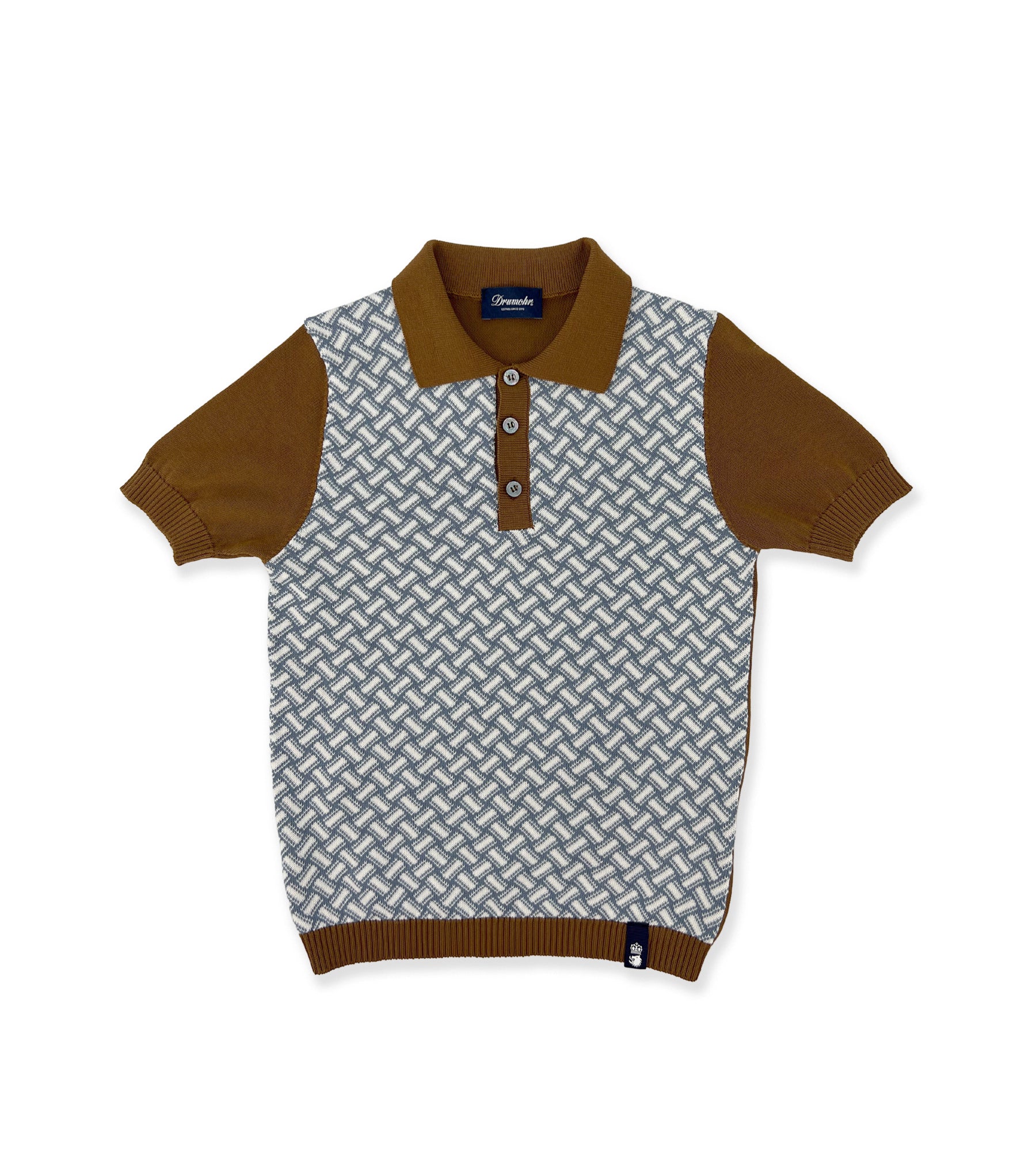 TOBACCO AND BLUE KNIT POLO SHIRT