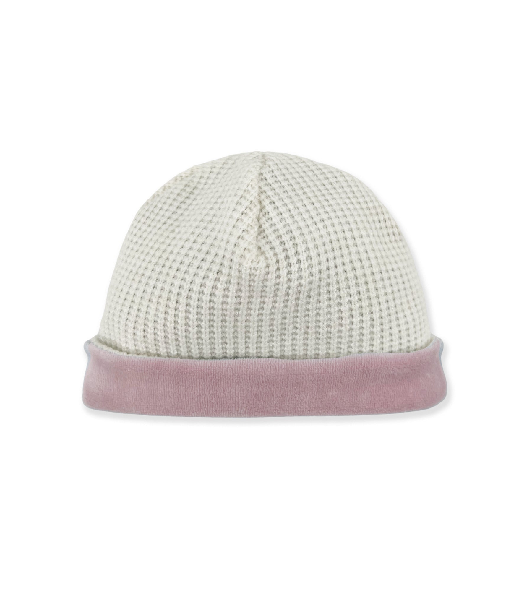 WHITE AND PINK KNITTED BONNET