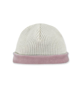 WHITE AND PINK KNITTED BONNET