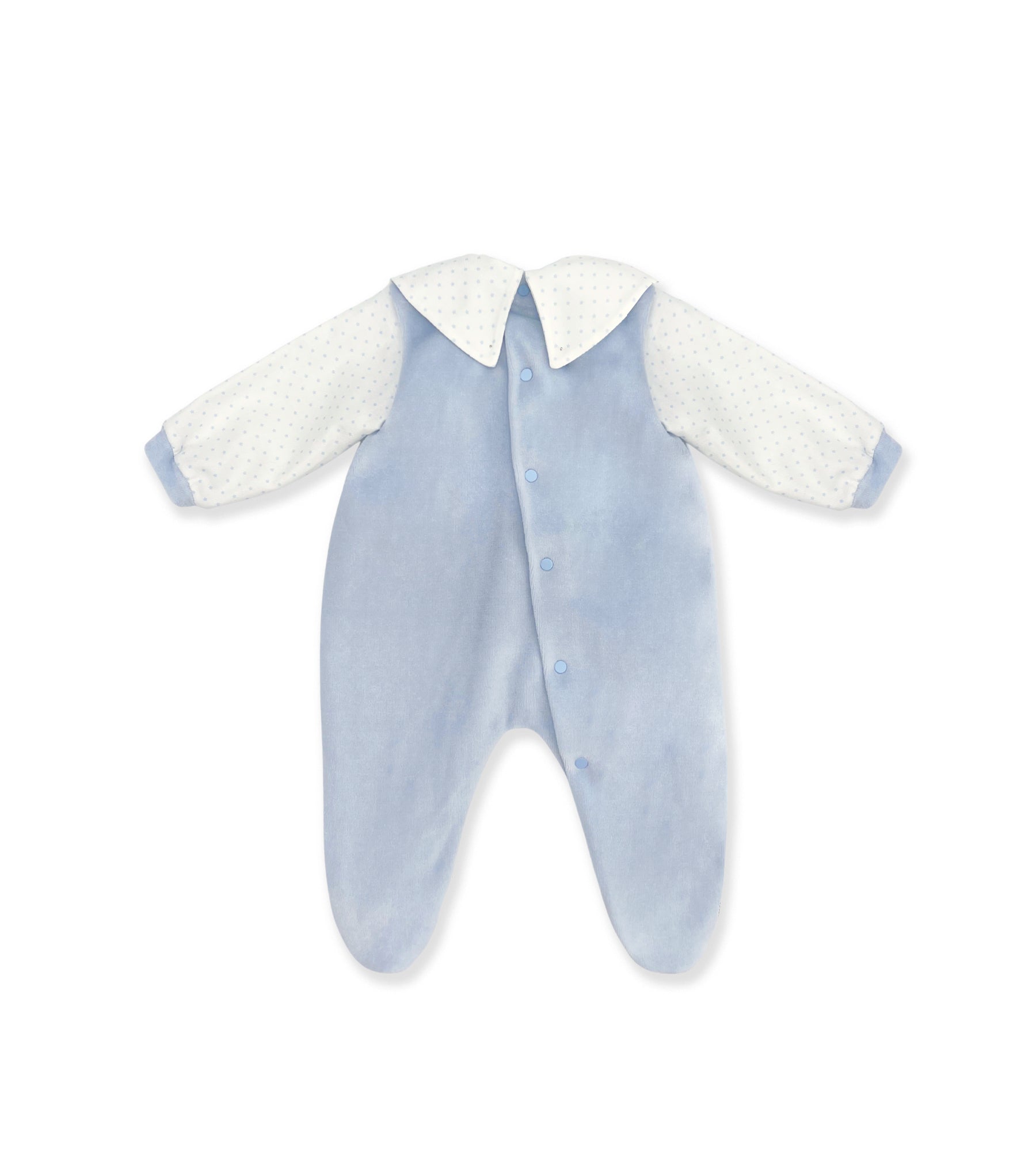 BLUE ONESIE WITH PETER PAN COLLAR