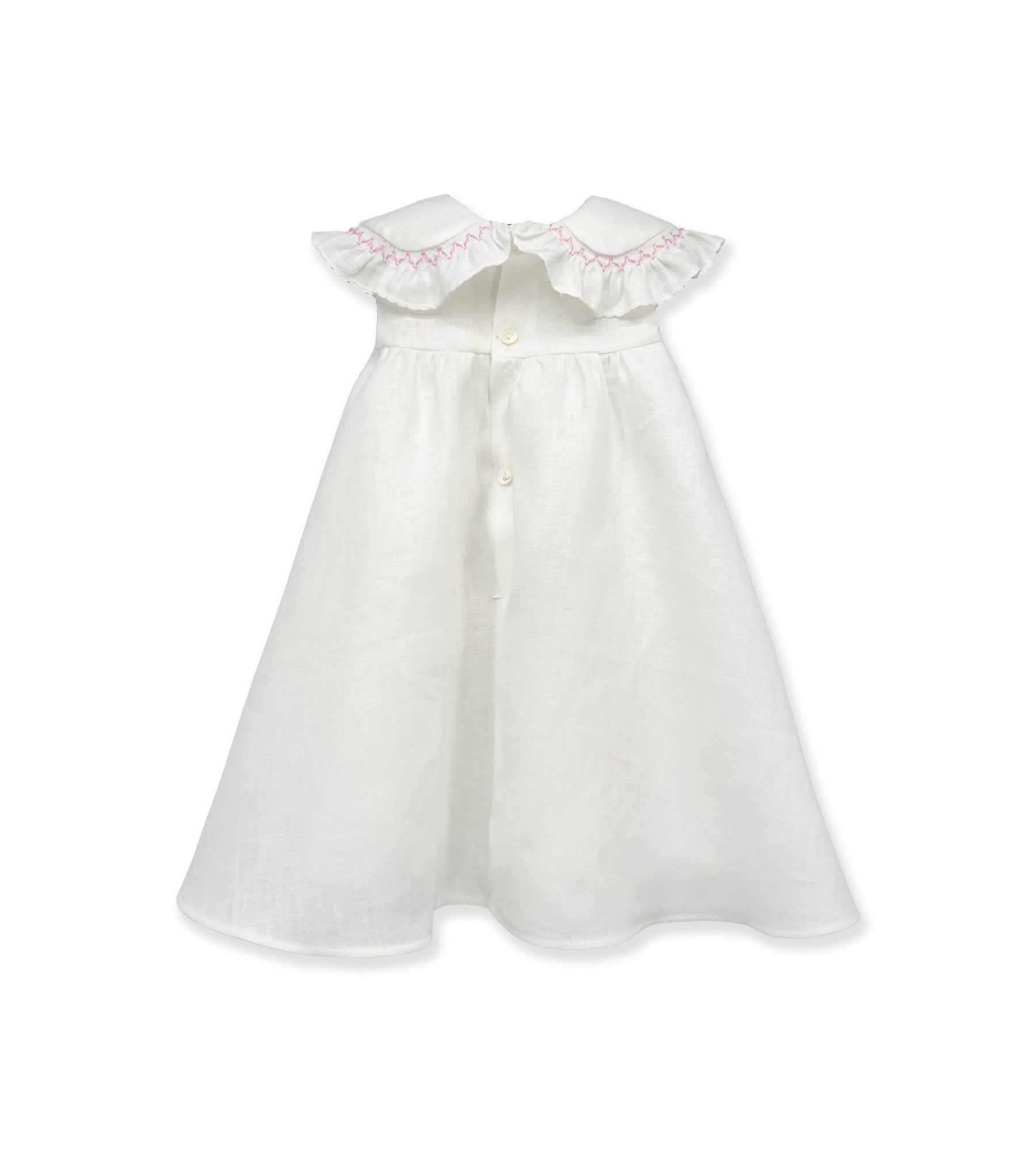 WHITE LINEN DRESS WITH SMOCK EMBROIDERY