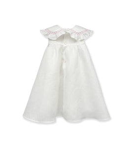 WHITE LINEN DRESS WITH SMOCK EMBROIDERY