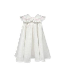 WHITE LINEN DRESS WITH SMOCK EMBROIDERY