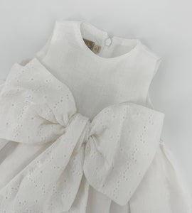 WHITE LINEN DRESS WITH BOW