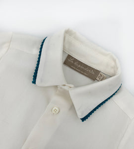 WHITE SHIRT WITH TURQUOISE DETAILS
