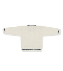 CARDIGAN IN CASHWOOL WHITE AND BLUE